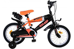 Volare Sportivo 14 inch jongensfiets met neon oranje en zwart design, handremmen, afneembare zijwieltjes, gesloten kettingkast en verstelbaar zadel
