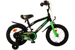 Volare Super GT 14 inch jongensfiets in groen met handrem en terugtraprem, gesloten kettingkast en afneembare zijwieltjes Reflectoren, zacht zadel, verstelbaar stuur en zadel, inclusief montagemateriaal
