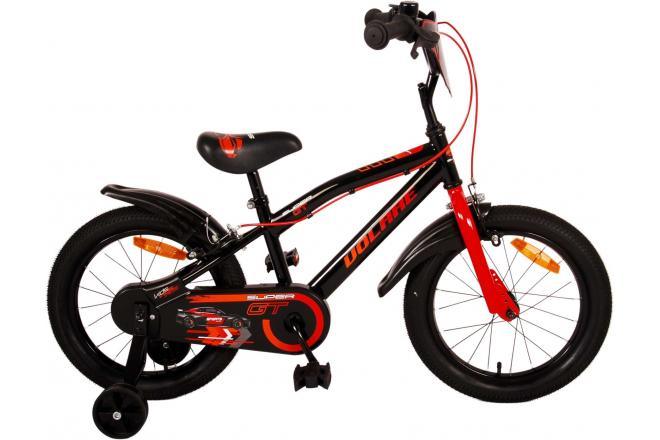 Volare Super GT 16 inch jongensfiets met rode accenten, reflectoren, twee handremmen, gesloten kettingkast en afneembare zijwieltjes voor veilig en comfortabel fietsplezier