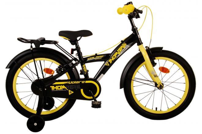 Volare Thombike Kinderfiets - Jongens - 18 inch - Zwart Geel - Twee handremmen - Luxe zacht zadel, gesloten kettingkast, afneembare zijwieltjes, en handige achterdrager met snelbinders