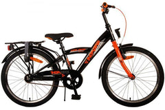 20 inch jongensfiets in zwart en oranje met handrem, reflectoren en verstelbaar stuur