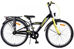 Volare Thombike Kinderfiets - Jongens - 24 inch - Zwart Geel - Veilige en comfortabele zwarte jongensfiets met gele accenten, handrem, terugtraprem, verlichting, zacht zadel, verstelbaar stuur en lange zadelpen