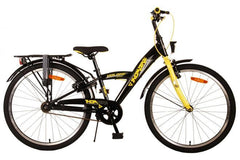 Volare Thombike Kinderfiets - Jongens - 24 inch - Zwart Geel - Twee handremmen - Luxe zacht zadel, extra zachte handvaten, verlichting op batterij, reflectoren, comfortabel, veilig, stevig frame, verstelbaar stuur en zadelpen, handige achterdrager, standaard en slot