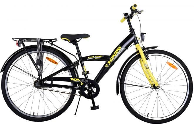 Volare Thombike Kinderfiets - Jongens - 26 inch - Zwart Geel- 3 versnellingen - Veilig, comfortabel en duurzaam, met handrem, terugtraprem, verlichting, 3 versnellingen, zacht zadel, reflectoren, handige achterdrager, verstelbaar stuur en zadel, robuust frame, standaard en slot - Fitmarktnl