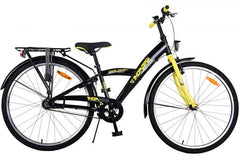 Volare Thombike Kinderfiets - Jongens - 26 inch - Zwart Geel- 3 versnellingen - Veilig, comfortabel en duurzaam, met handrem, terugtraprem, verlichting, 3 versnellingen, zacht zadel, reflectoren, handige achterdrager, verstelbaar stuur en zadel, robuust frame, standaard en slot - Fitmarktnl