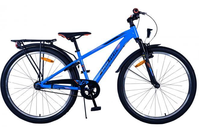 Blauwe Volare Cross jongensfiets met 26 inch, 3 versnellingen en handremmen Heeft reflectoren, verlichting en handige achterdrager voor spullen