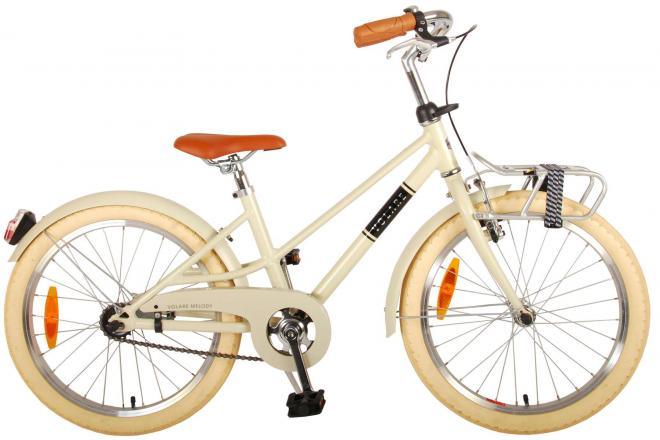 Volare Melody 20 inch meisjesfiets in zandkleur - Prime Collection met handrem, terugtraprem, verlichting, voordrager, standaard en verstelbaar stuur en zadel voor langdurig comfort en veiligheid - Fitmarktnl
