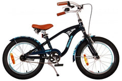 Mat blauwe jongensfiets van 16 inch met handrem en terugtraprem