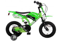 Volare Motorbike 12 inch kinderfiets voor jongens in groen met twee handremmen en afneembare zijwieltjes, perfect voor veilig leren fietsen
