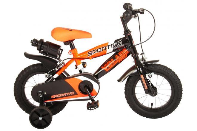 Volare Sportivo 12 inch jongensfiets met neon oranje en zwart design, bidonhouder, reflectoren en twee handremmen - 95% afgemonteerd