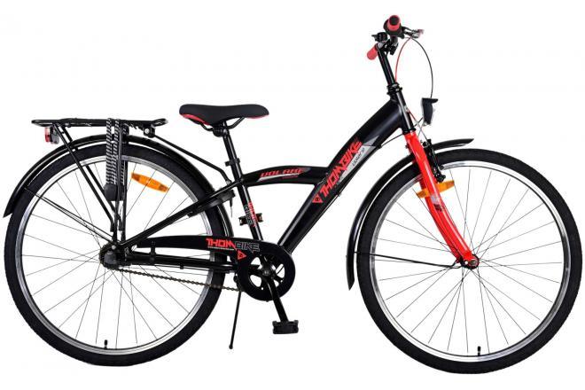Volare Thombike Kinderfiets - Jongens - 26 inch - Zwart Rood - 3 versnellingen - Topkwaliteit fiets met handrem, terugtraprem, verlichting, bel, reflectoren, zacht zadel, 3 versnellingen, verstelbaar stuur, standaard, slot en lange zadelpen voor comfort en veiligheid