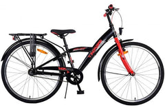 Volare Thombike Kinderfiets - Jongens - 26 inch - Zwart Rood - 3 versnellingen - Topkwaliteit fiets met handrem, terugtraprem, verlichting, bel, reflectoren, zacht zadel, 3 versnellingen, verstelbaar stuur, standaard, slot en lange zadelpen voor comfort en veiligheid